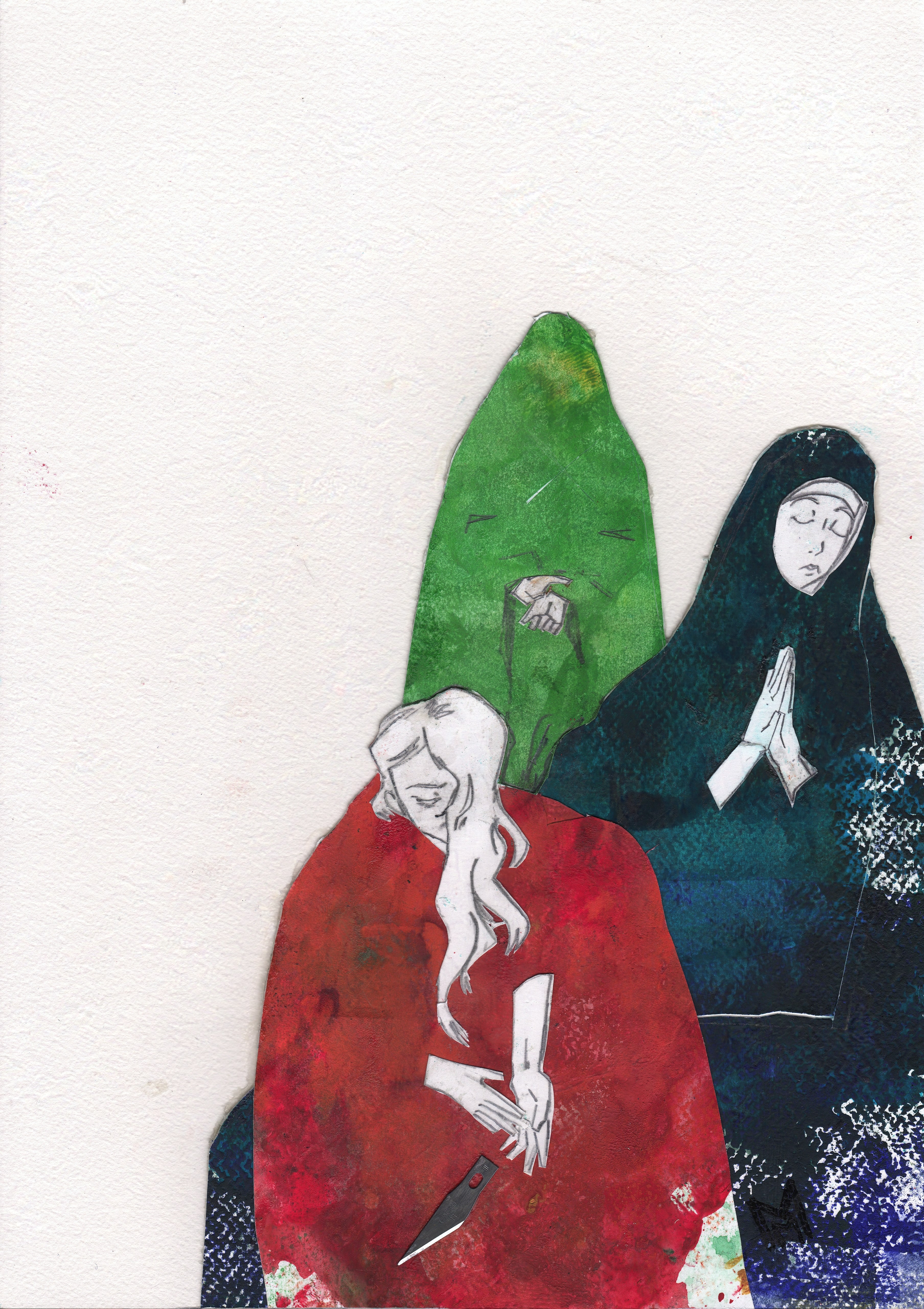 Crown of Thorns, Cut Paper Collage Piece by Mel Magdalene